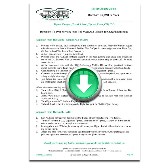 Click Here To Download Our Info Sheet On Directions To JMB Services