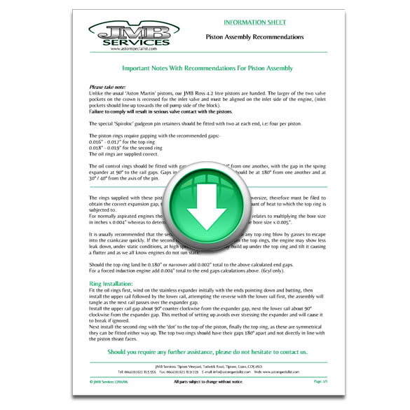 Click Here To Download Our Info Sheet On Piston Assembly Recommendations