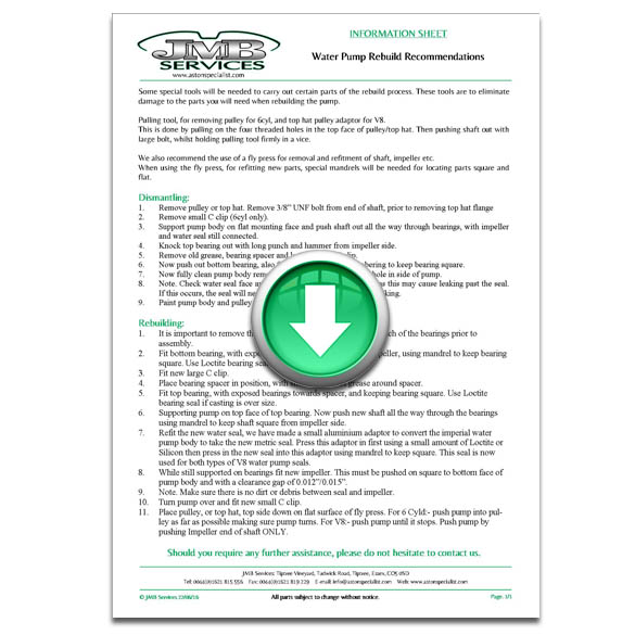 Click Here To Download Our Info Sheet On Water Pump Rebuild Recommendations